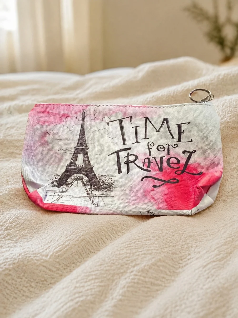 Time for Travel Pink & White Cosmetic Pouch
